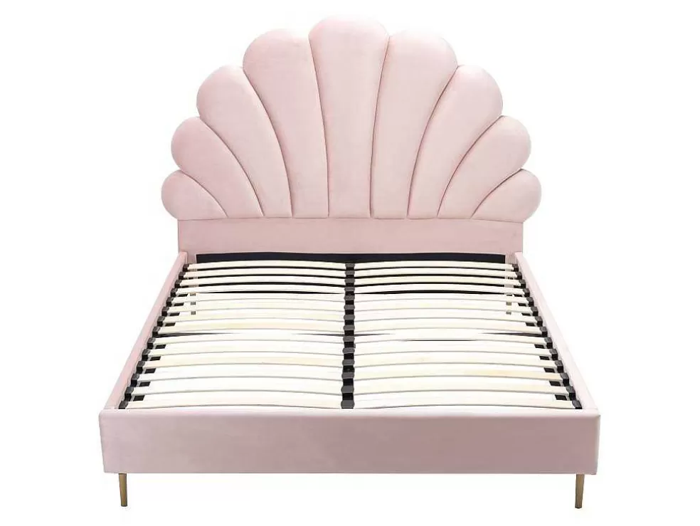 Vente-unique Cama Cabeceira Concha 160 X 200 Cm Veludo Cor-De-Rosa - Livaya* Cama Em Veludo
