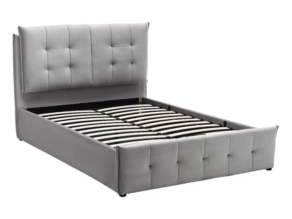 Vente-unique Cama Com Arrumação 140 X 200 Cm Veludo Cinzento-Claro - Oleria* Cama Em Veludo