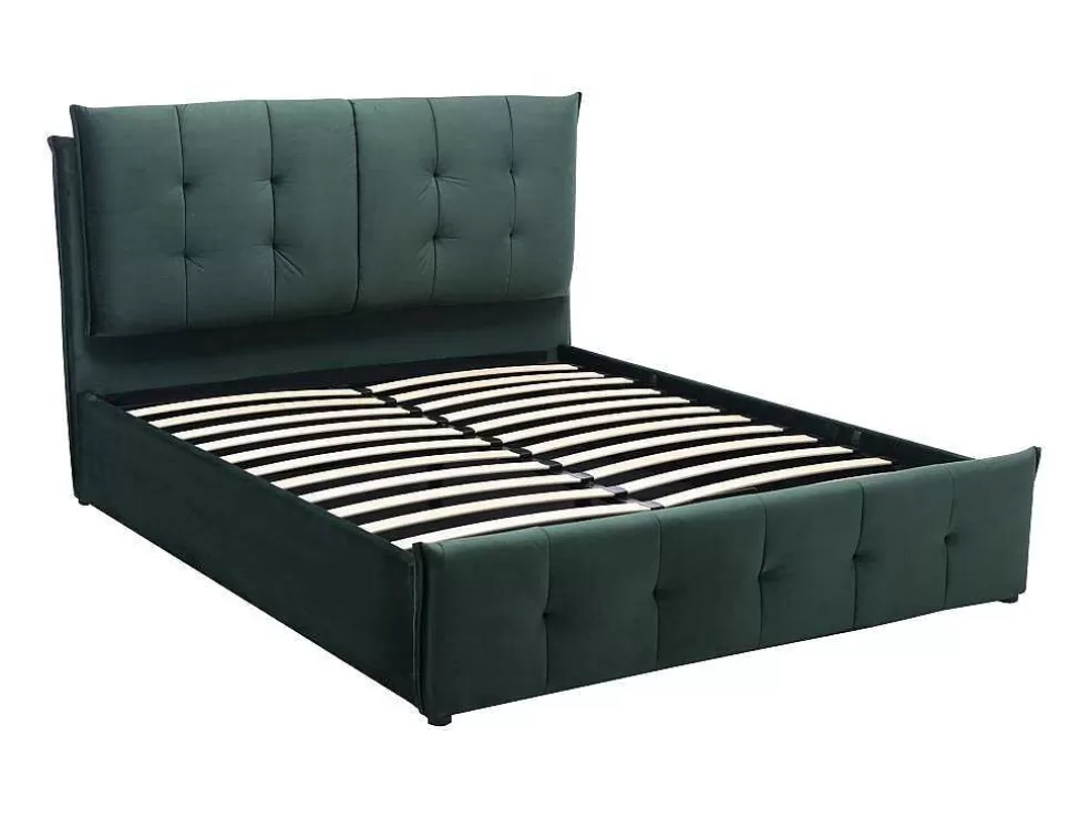 Vente-unique Cama Com Arrumação 140 X 200 Cm Veludo Verde - Oleria* Cama Em Veludo