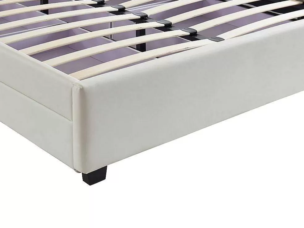 Vente-unique Cama Com Arrumação De 140X190Cm Em Pele Sintética Branca Com Leds - Alois* Cama Com Arrumação