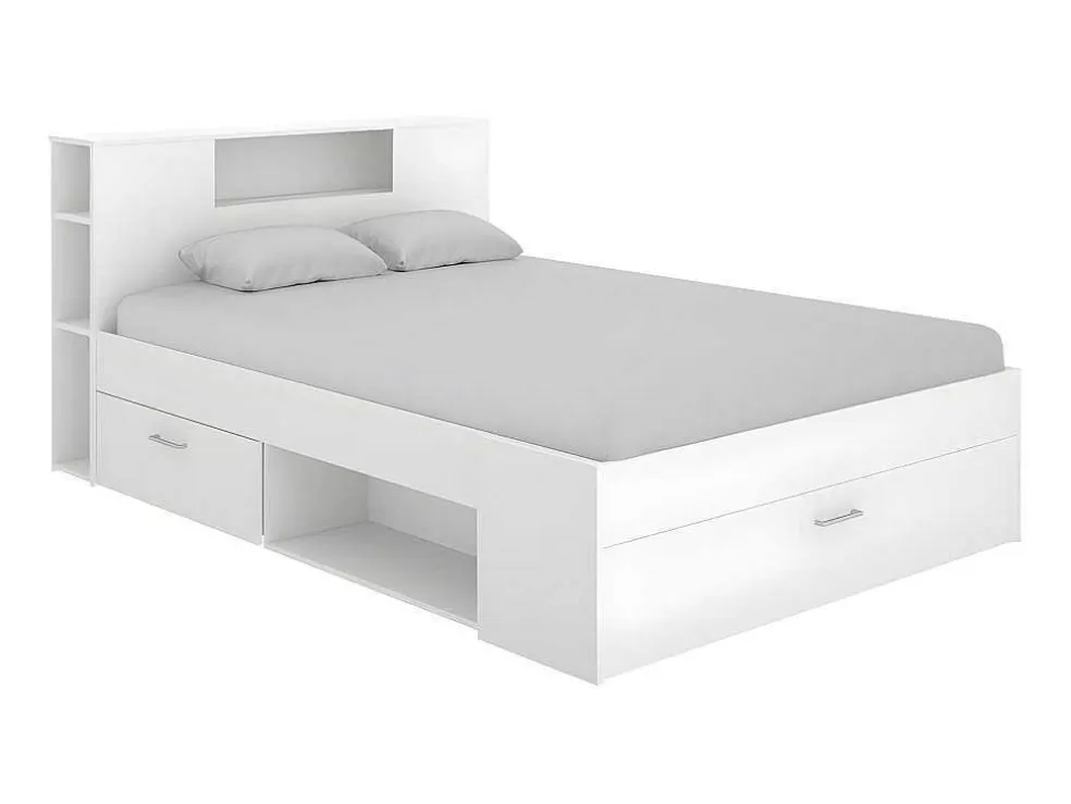 Vente-unique Cama Com Cabeceira De Arrumação E Gavetas Disponivel Em Branco - 140X190Cm - Leandre* Cama De Adulto