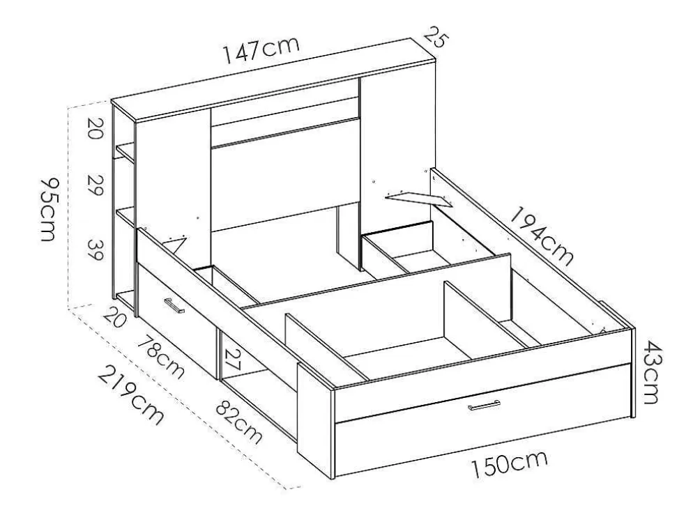 Vente-unique Cama Com Cabeceira De Arrumação E Gavetas Disponivel Em Branco - 140X190Cm - Leandre* Cama De Adulto