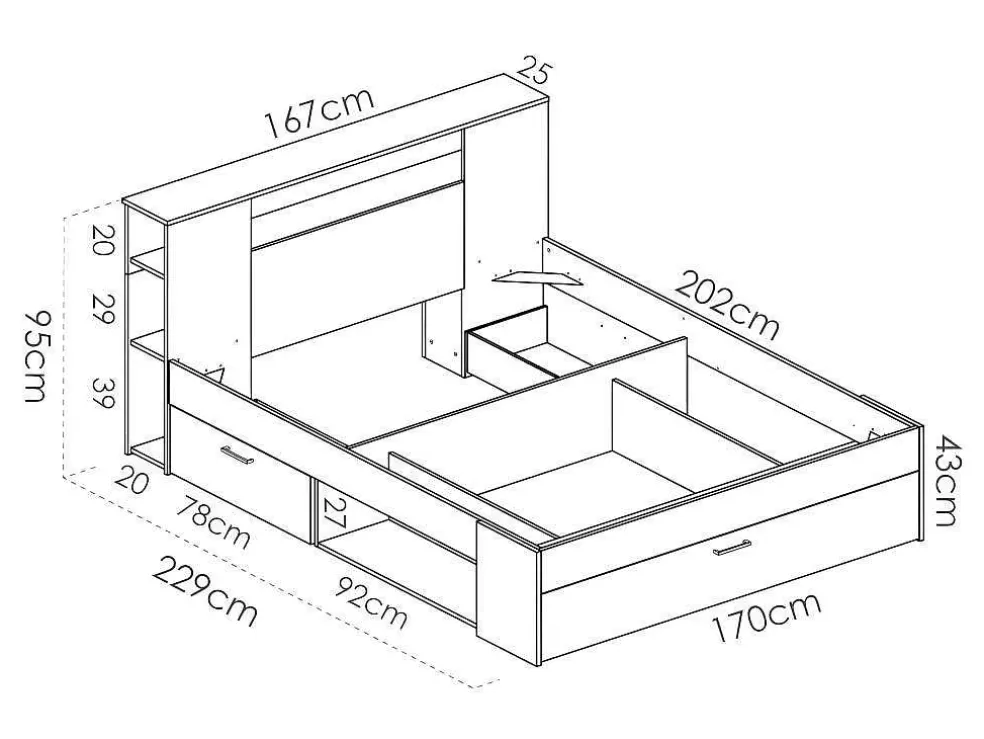 Vente-unique Cama Com Cabeceira De Arrumação E Gavetas Disponivel Em Natural E Antracite - 160X200Cm - Leandre* Cama Com Arrumação