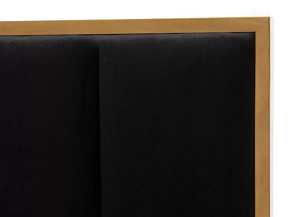 Vente-unique Cama Com Cabeceira De Cama Com Costuras Verticais De 160 X 200 Cm Em Veludo Cor Preto E Dourado - Clarisse* Cama Em Veludo
