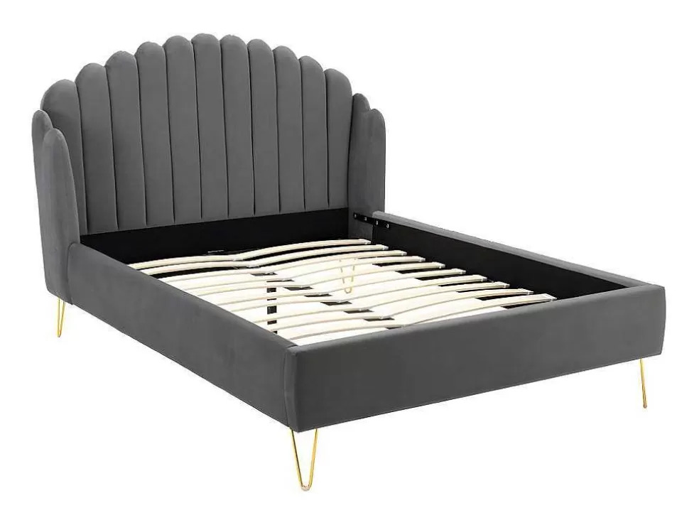 Vente-unique Cama Com Cabeceira De Cama Ondulada De 160 X 200 Cm Em Veludo Cor Cinza - Sagali* Cama Em Veludo