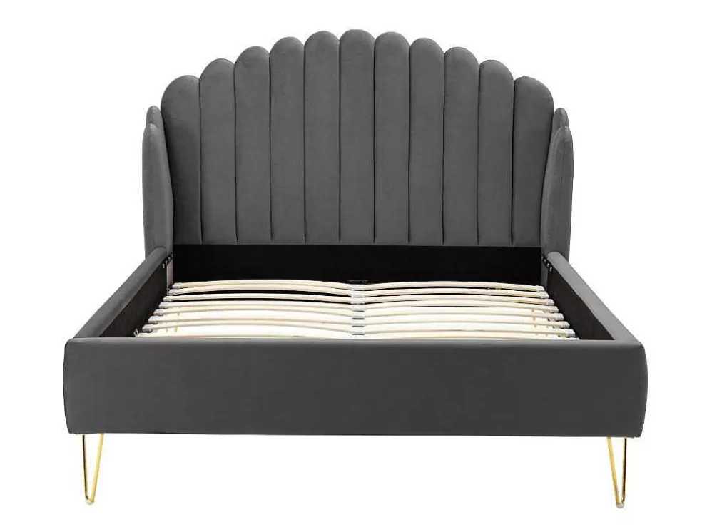 Vente-unique Cama Com Cabeceira De Cama Ondulada De 160 X 200 Cm Em Veludo Cor Cinza - Sagali* Cama Em Veludo