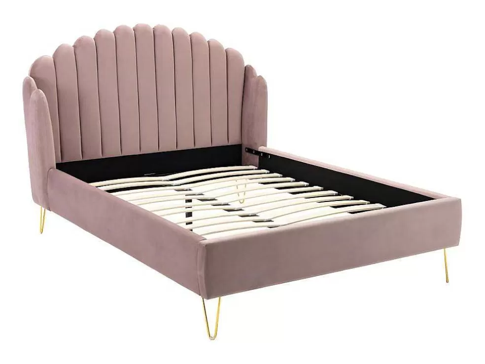 Vente-unique Cama Com Cabeceira De Cama Ondulada De 140 X 190 Cm Em Veludo Cor-De-Rosa Velho - Sagali* Cama Em Veludo