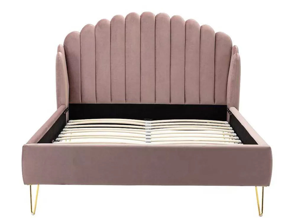 Vente-unique Cama Com Cabeceira De Cama Ondulada De 140 X 190 Cm Em Veludo Cor-De-Rosa Velho - Sagali* Cama Em Veludo