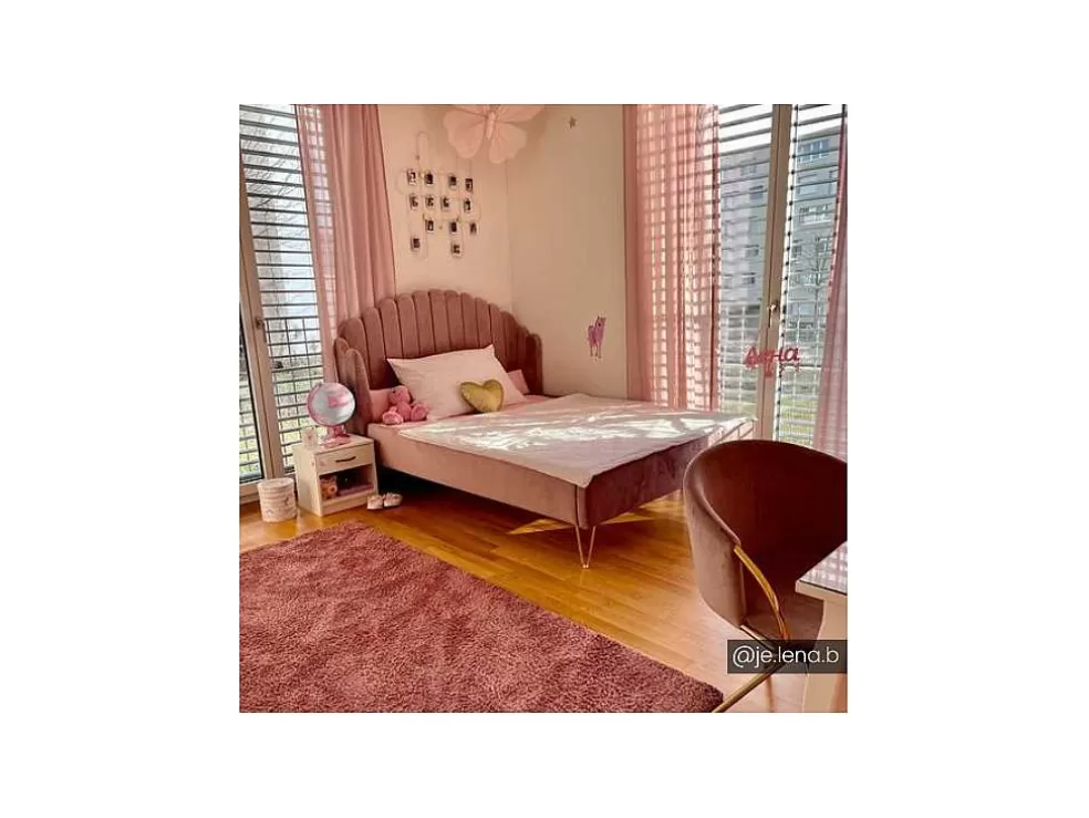 Vente-unique Cama Com Cabeceira De Cama Ondulada De 140 X 190 Cm Em Veludo Cor-De-Rosa Velho - Sagali* Cama Em Veludo