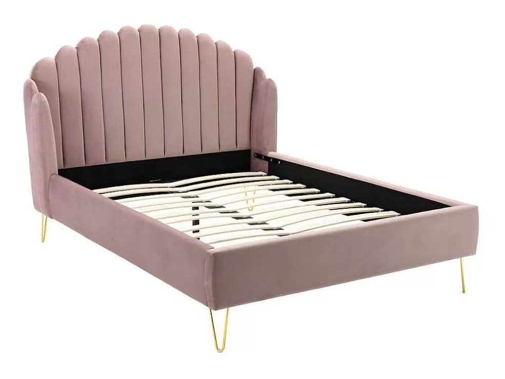 Vente-unique Cama Com Cabeceira De Cama Ondulada De 160 X 200 Cm Em Veludo Cor-De-Rosa Velho - Sagali* Cama Em Veludo