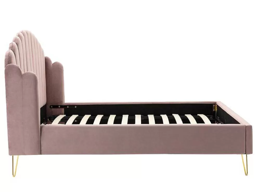Vente-unique Cama Com Cabeceira De Cama Ondulada De 160 X 200 Cm Em Veludo Cor-De-Rosa Velho - Sagali* Cama Em Veludo