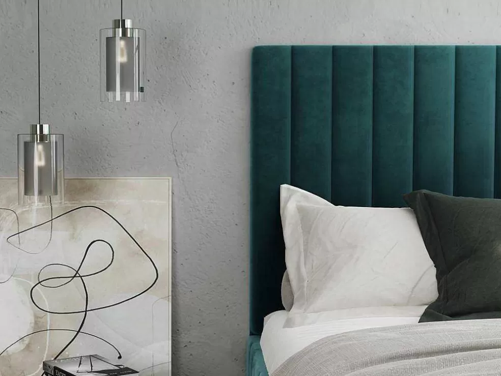 Vente-unique Cama Com Espaco De Arrumação 160 X 200 Cm Com Cabeceira De Cama Costuras Verticais Veludo Azul-Esverdeado + Colchão - Larali* Cama Em Veludo