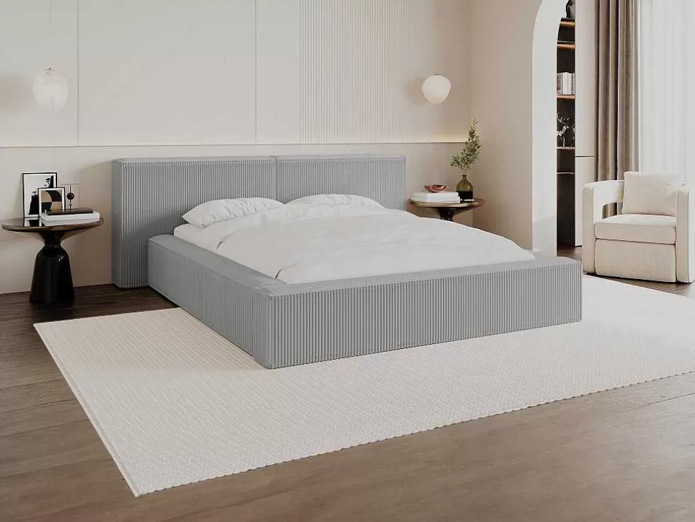 PASCAL MORABITO Cama Com Espaco De Arrumação 160 X 200 Cm Veludo Canelado Cinzento-Claro - Timano* Cama Em Veludo