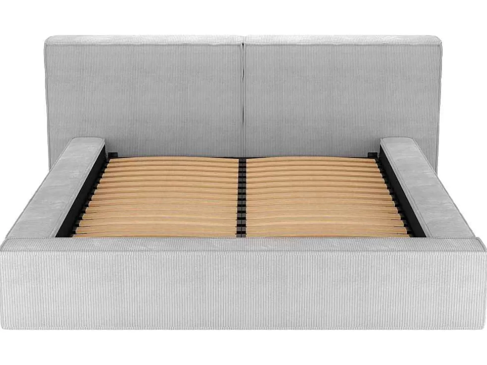 PASCAL MORABITO Cama Com Espaco De Arrumação 160 X 200 Cm Veludo Canelado Cinzento-Claro - Timano* Cama Em Veludo