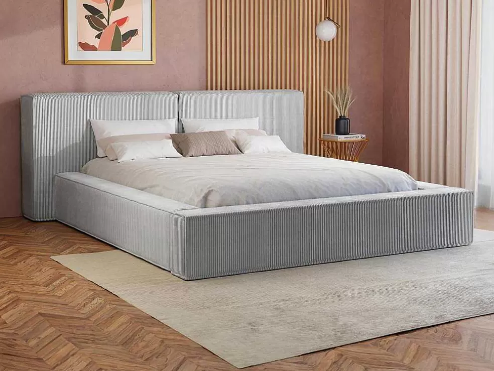 PASCAL MORABITO Cama Com Espaco De Arrumação 180 X 200 Cm Veludo Canelado Cinzento-Claro - Timano* Cama Em Veludo