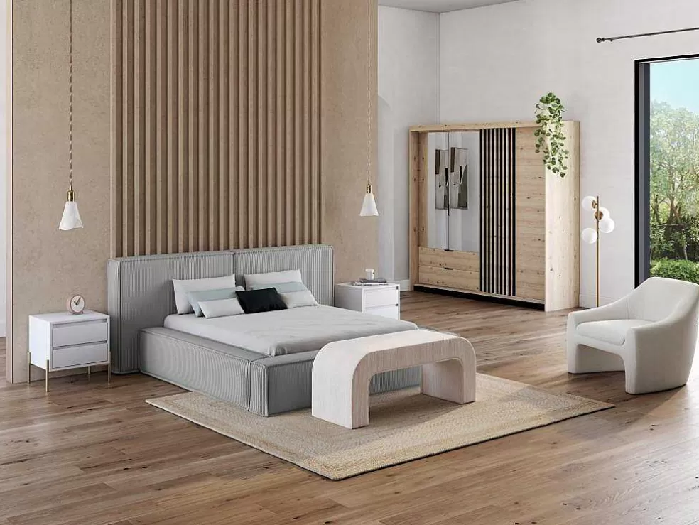 PASCAL MORABITO Cama Com Espaco De Arrumação 180 X 200 Cm Veludo Canelado Cinzento-Claro - Timano* Cama Em Veludo