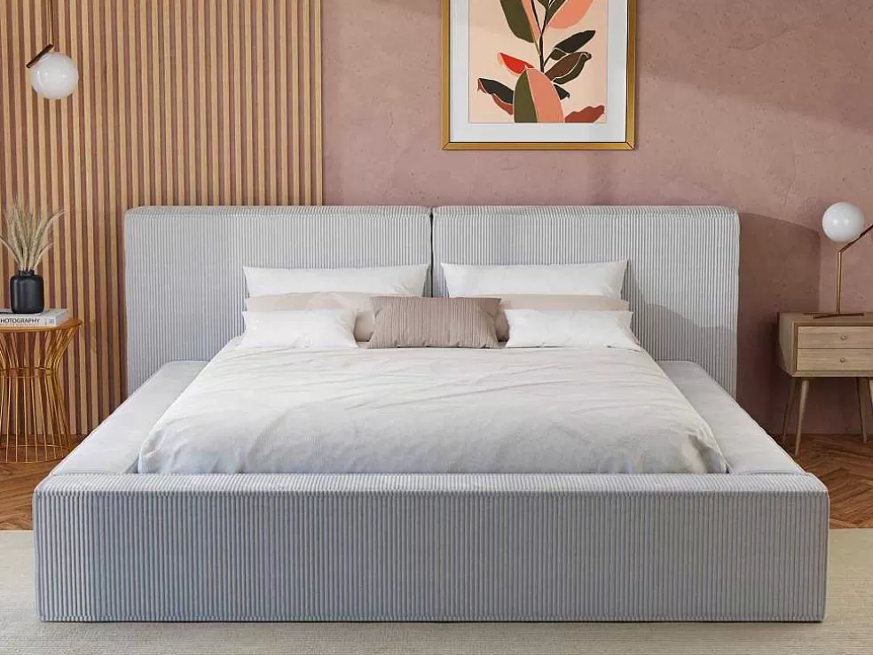 PASCAL MORABITO Cama Com Espaco De Arrumação 180 X 200 Cm Veludo Canelado Cinzento-Claro - Timano* Cama Em Veludo