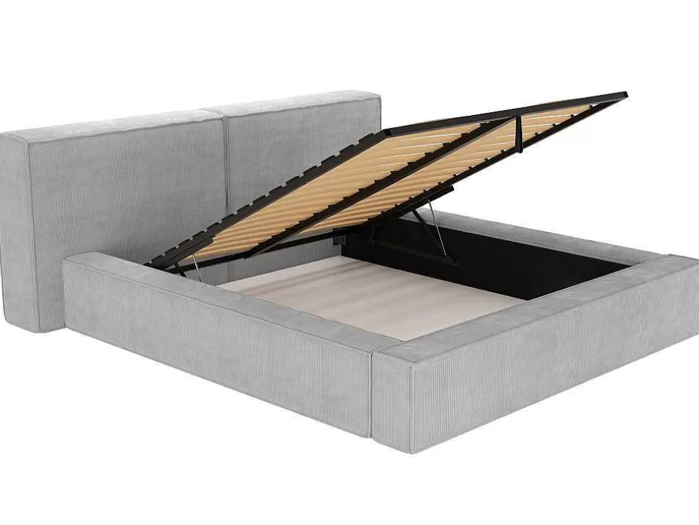 PASCAL MORABITO Cama Com Espaco De Arrumação 160 X 200 Cm Veludo Canelado Cinzento-Claro - Timano* Cama Em Veludo