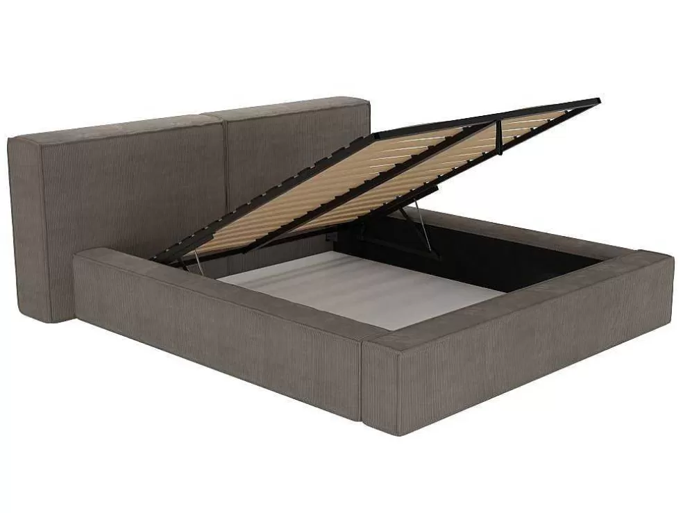 PASCAL MORABITO Cama Com Espaco De Arrumação 180 X 200 Cm Veludo Canelado Taupe - Timano* Cama De Adulto