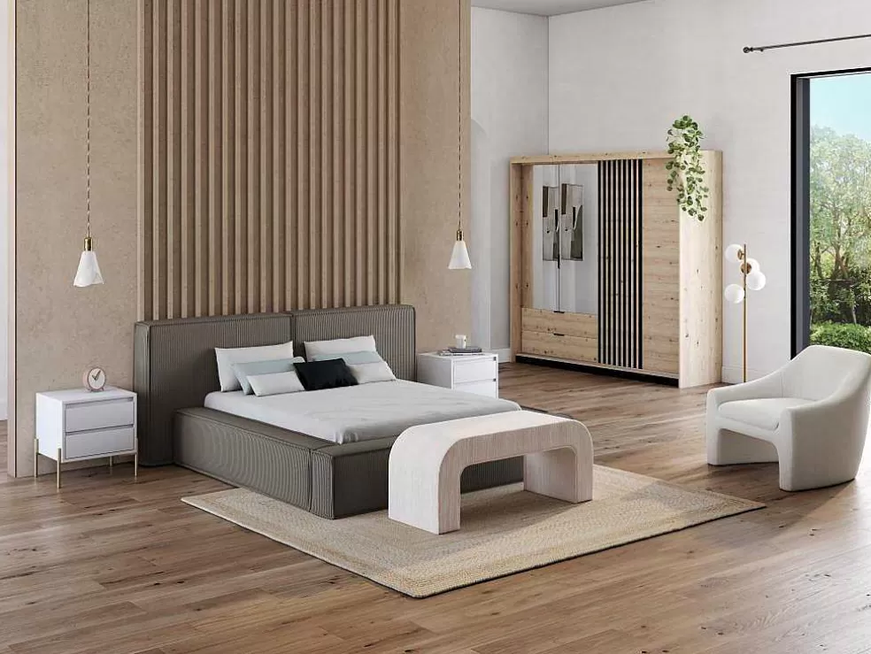 PASCAL MORABITO Cama Com Espaco De Arrumação 180 X 200 Cm Veludo Canelado Taupe - Timano* Cama De Adulto