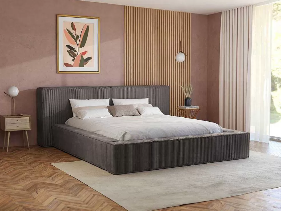 PASCAL MORABITO Cama Com Espaco De Arrumação 180 X 200 Cm Veludo Canelado Taupe - Timano* Cama De Adulto
