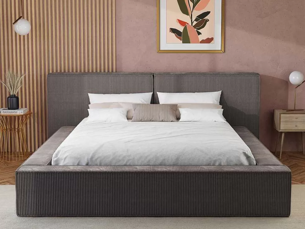 PASCAL MORABITO Cama Com Espaco De Arrumação 180 X 200 Cm Veludo Canelado Taupe - Timano* Cama De Adulto