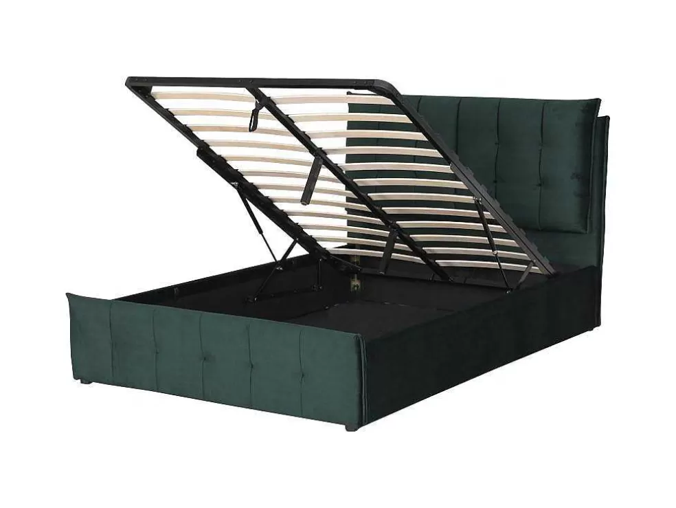 Vente-unique Cama Com Espaco De Arrumação 140 X 200 Cm Veludo Verde + Colchão - Oleria* Cama Em Veludo