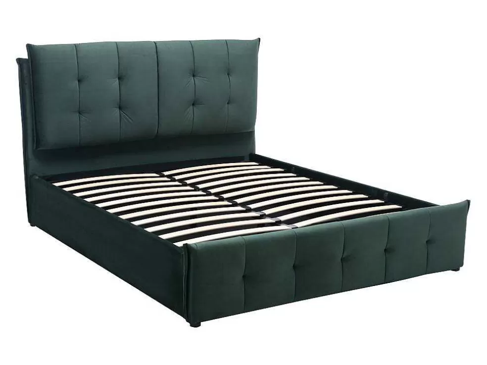 Vente-unique Cama Com Espaco De Arrumação 140 X 200 Cm Veludo Verde + Colchão - Oleria* Cama Em Veludo