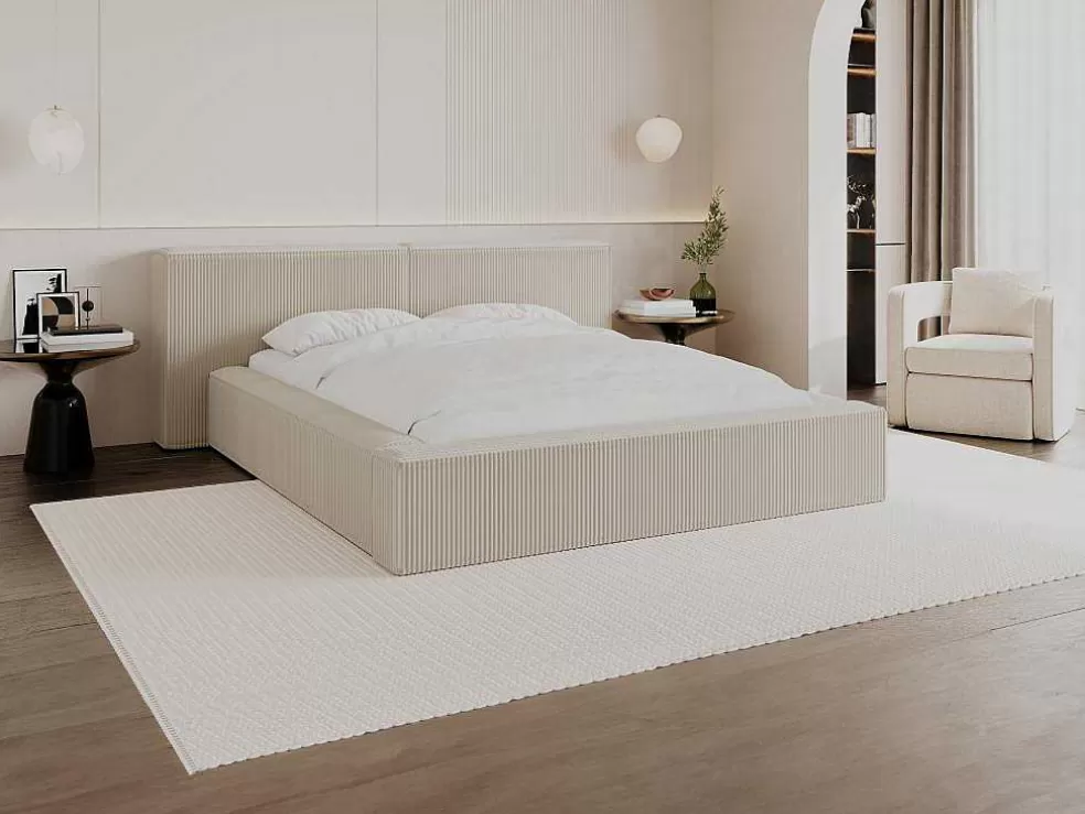 PASCAL MORABITO Cama Com Espaco De Arrumação De 160 X 200 Cm Em Veludo Canelado Cor Bege - Timano* Cama Em Veludo