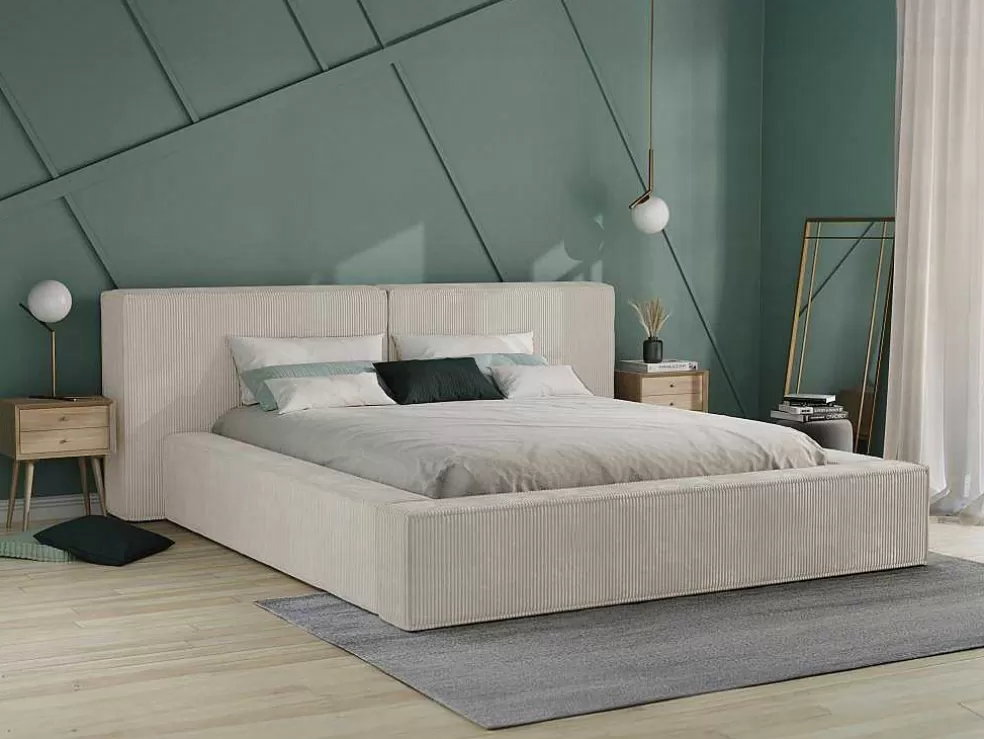PASCAL MORABITO Cama Com Espaco De Arrumação De 160 X 200 Cm Em Veludo Canelado Cor Bege - Timano* Cama Em Veludo