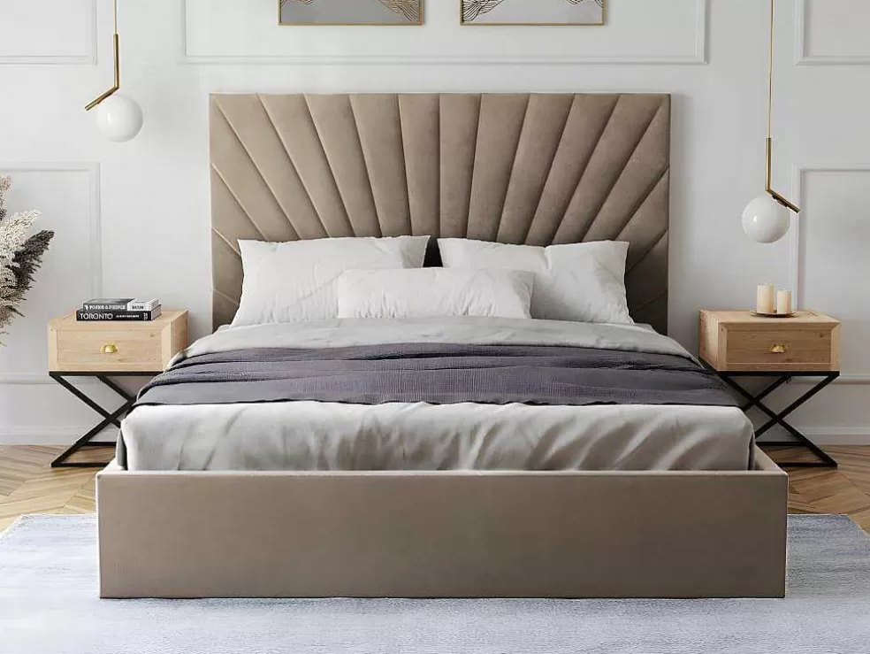 PASCAL MORABITO Cama Com Espaco De Arrumação De 160 X 200 Cm Em Veludo Cor Bege - Rilioda* Cama Em Veludo