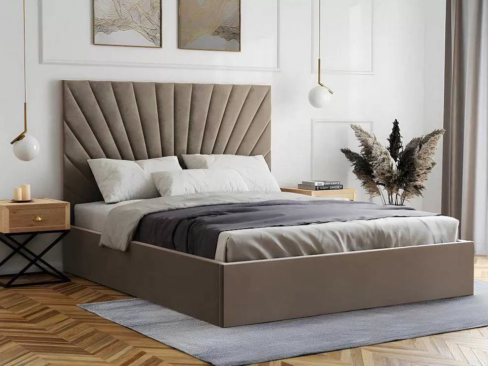 PASCAL MORABITO Cama Com Espaco De Arrumação De 160 X 200 Cm Em Veludo Cor Bege - Rilioda* Cama Em Veludo