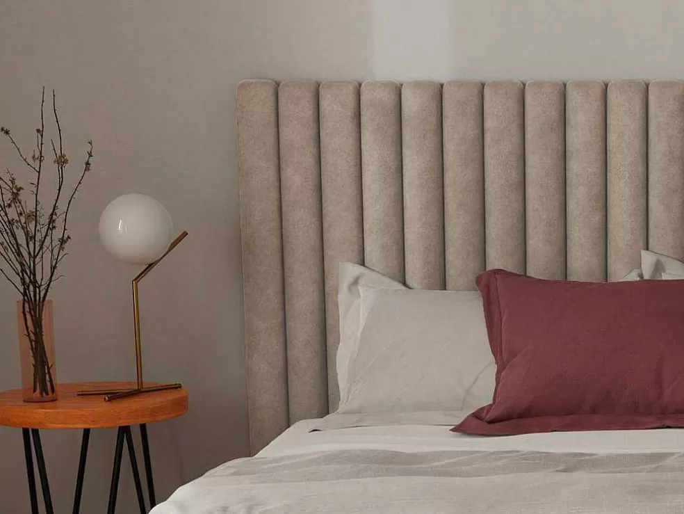 Vente-unique Cama Com Espaco De Arrumação E Cabeceira De Cama Com Costuras Verticais 180 X 200 Cm Tecido Bege - Sarah* Cama Com Arrumação