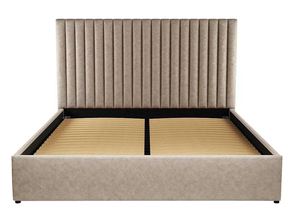 Vente-unique Cama Com Espaco De Arrumação E Cabeceira De Cama Com Costuras Verticais 180 X 200 Cm Tecido Bege - Sarah* Cama Com Arrumação