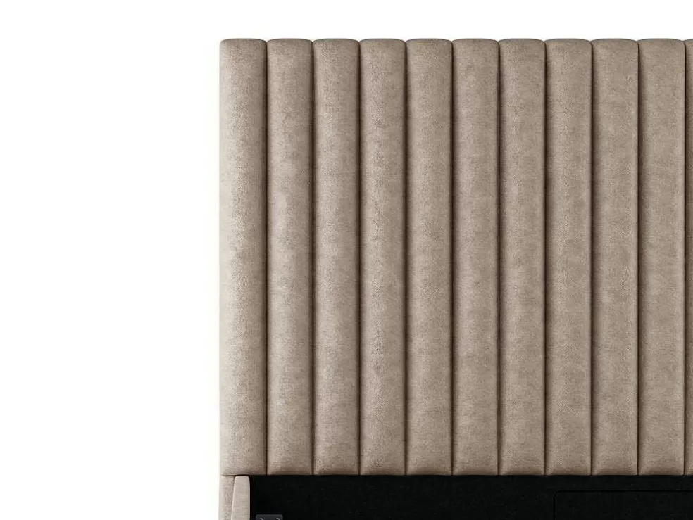 Vente-unique Cama Com Espaco De Arrumação E Cabeceira De Cama Com Costuras Verticais 180 X 200 Cm Tecido Bege - Sarah* Cama Com Arrumação