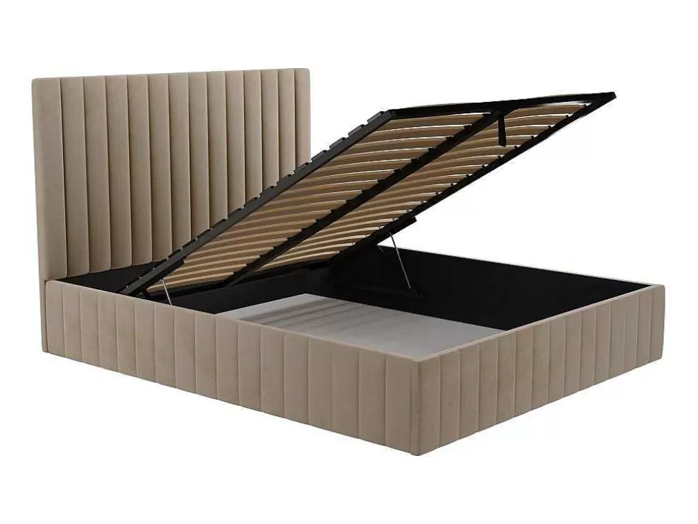 PASCAL MORABITO Cama Com Espaco De Arrumação E Cabeceira De Cama Com Costuras Verticais De 180 X 200 Cm Em Veludo Cor Taupe - Larali* Cama Em Veludo