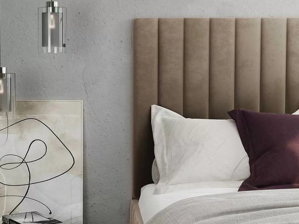 PASCAL MORABITO Cama Com Espaco De Arrumação E Cabeceira De Cama Com Costuras Verticais De 160 X 200 Cm Em Veludo Cor Taupe - Larali* Cama Em Veludo