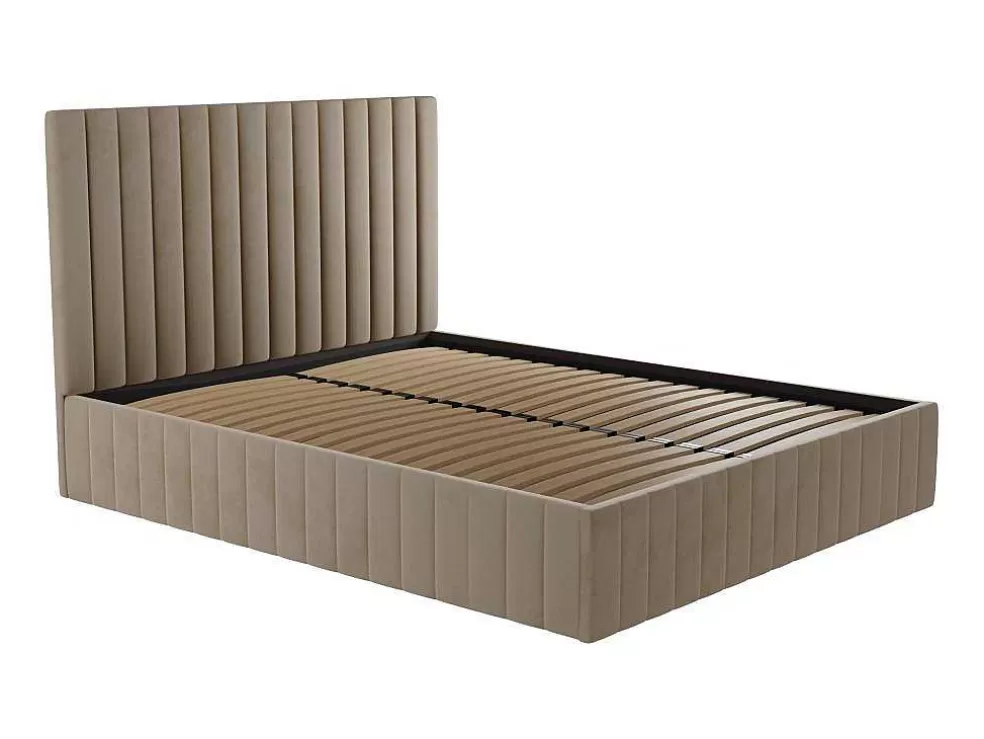 PASCAL MORABITO Cama Com Espaco De Arrumação E Cabeceira De Cama Com Costuras Verticais De 180 X 200 Cm Em Veludo Cor Taupe - Larali* Cama Em Veludo