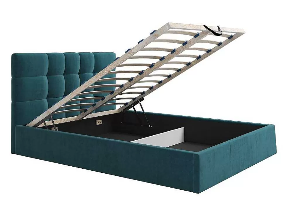 PASCAL MORABITO Cama Com Espaco De Arrumação 140X190 Cm Tecido Azul Esverdeado - Eliava De * Cama De Adulto