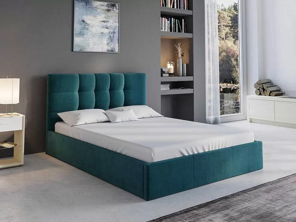 PASCAL MORABITO Cama Com Espaco De Arrumação 140X190 Cm Tecido Azul Esverdeado - Eliava De * Cama De Adulto