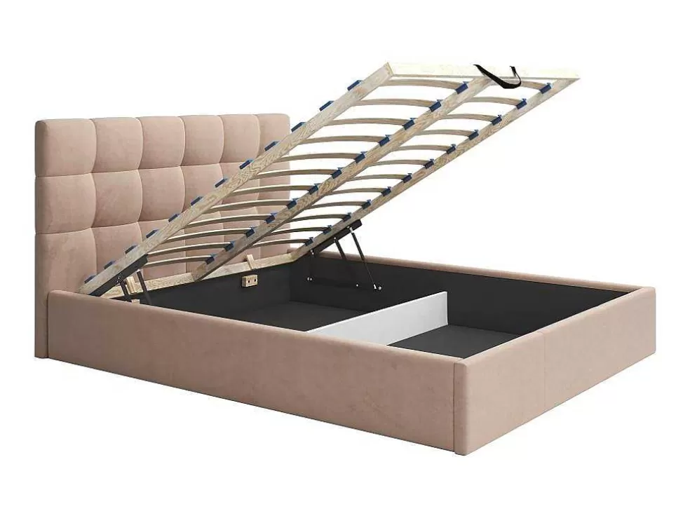 PASCAL MORABITO Cama Com Espaco De Arrumação 160X200 Cm Veludo Bege + Colchão - Mirdal De * Cama Em Veludo