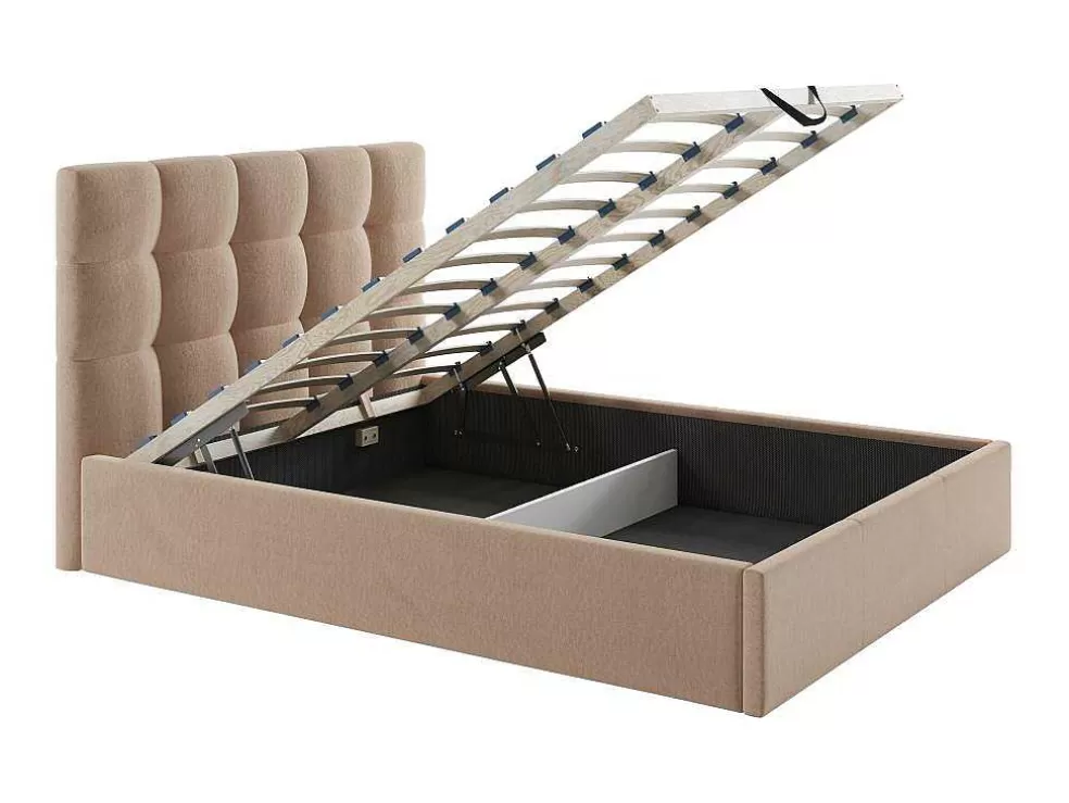 PASCAL MORABITO Cama Com Espaco De Arrumação 140X190 Cm Veludo Bege + Colchão - Mirdal De * Cama Em Veludo