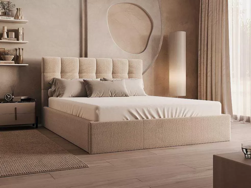 PASCAL MORABITO Cama Com Espaco De Arrumação 160X200 Cm Veludo Bege + Colchão - Mirdal De * Cama Em Veludo