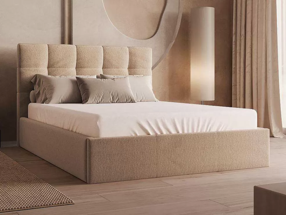 PASCAL MORABITO Cama Com Espaco De Arrumação 140X190 Cm Veludo Bege + Colchão - Mirdal De * Cama Em Veludo