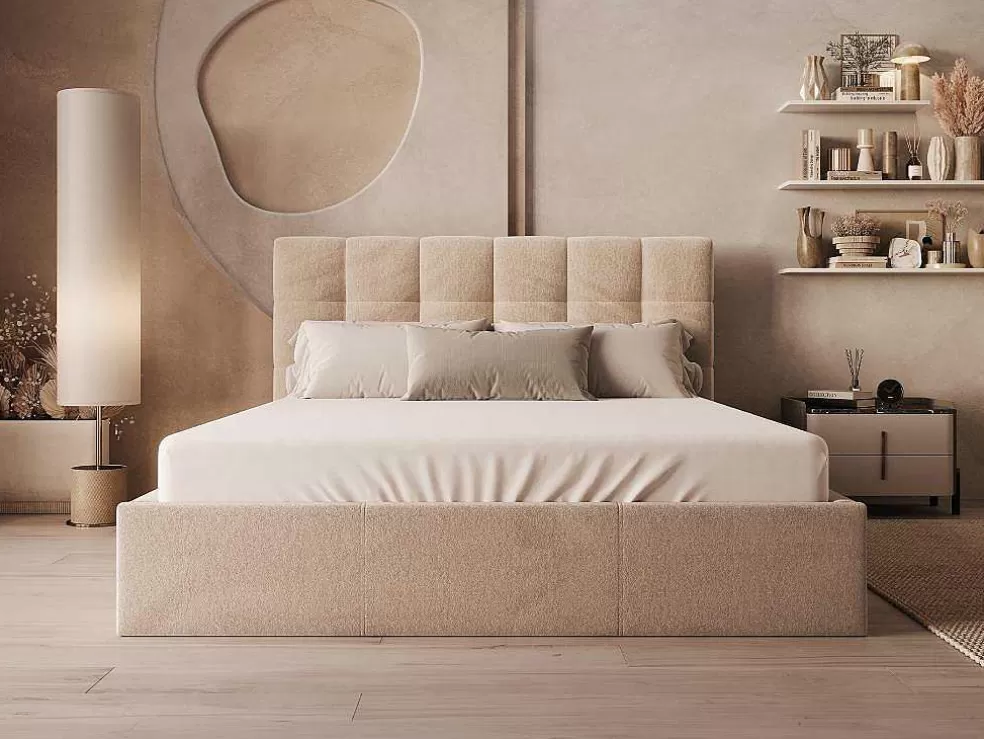 PASCAL MORABITO Cama Com Espaco De Arrumação 160X200 Cm Veludo Bege + Colchão - Mirdal De * Cama Em Veludo