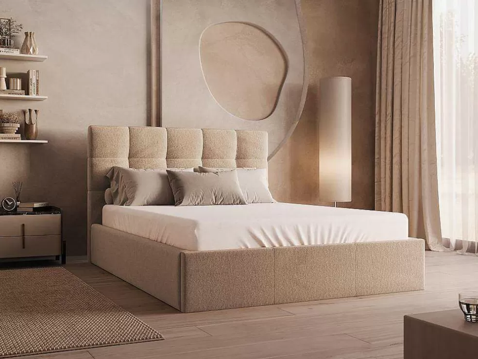 PASCAL MORABITO Cama Com Espaco De Arrumação 140X190 Cm Veludo Bege + Colchão - Mirdal De * Cama Em Veludo