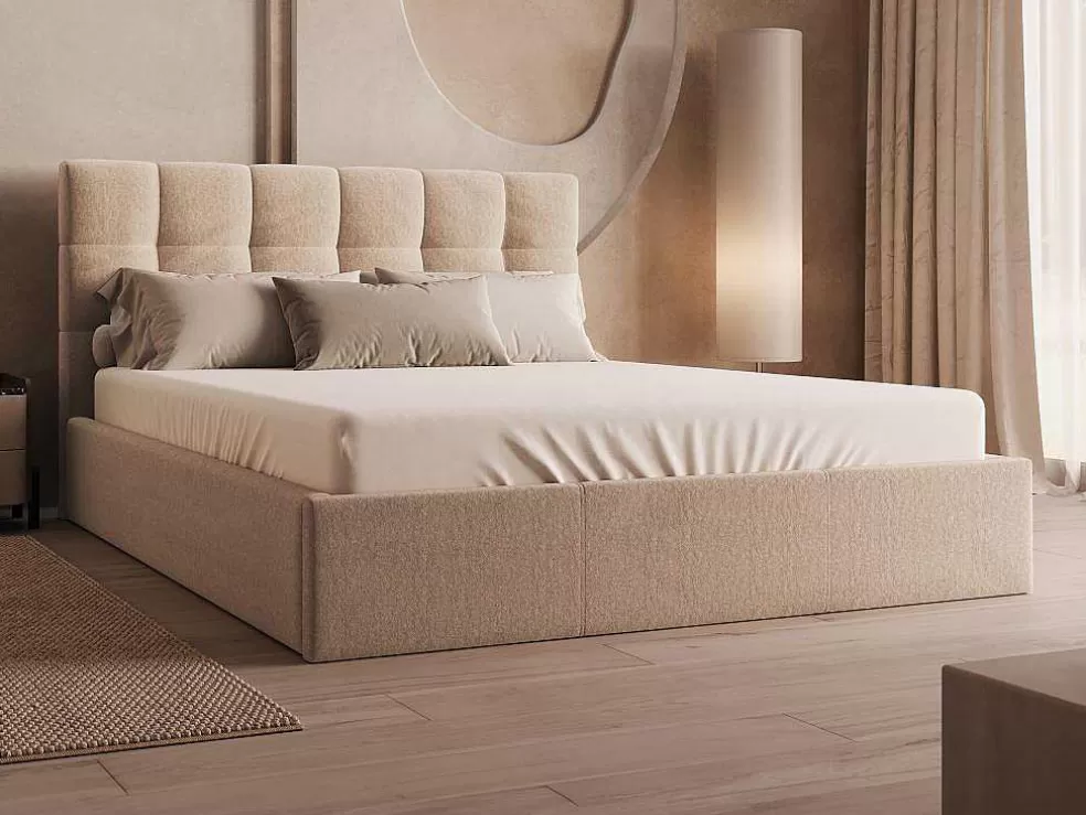 PASCAL MORABITO Cama Com Espaco De Arrumação 160X200 Cm Veludo Bege + Colchão - Mirdal De * Cama Em Veludo
