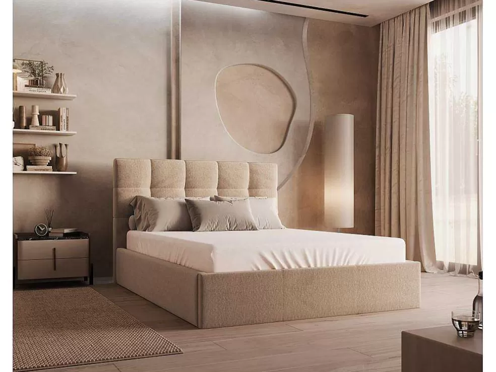 PASCAL MORABITO Cama Com Espaco De Arrumação 160X200 Cm Veludo Bege - Mirdal De * Cama Em Veludo