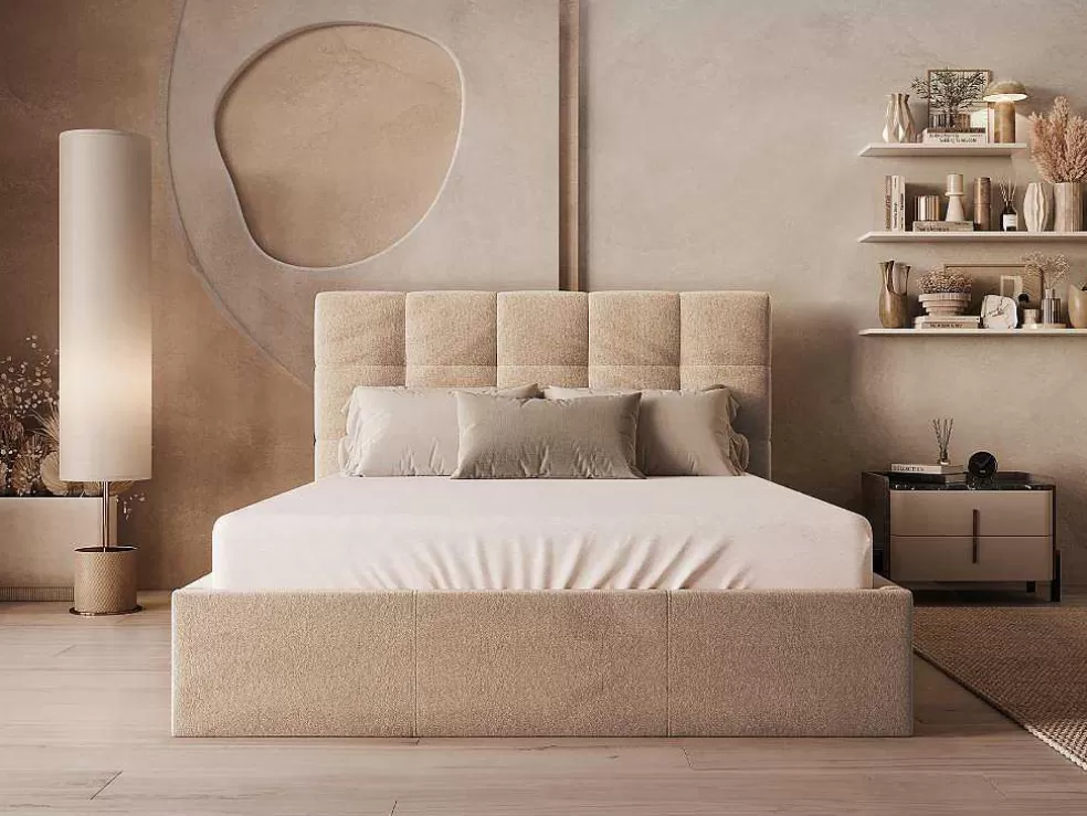 PASCAL MORABITO Cama Com Espaco De Arrumação 140X190 Cm Veludo Bege - Mirdal De * Cama Em Veludo