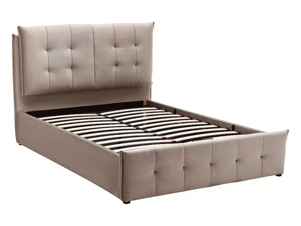 Vente-unique Cama Com Espaco De Arrumação 140X200 Cm Veludo Bege - Oleria* Cama Em Veludo